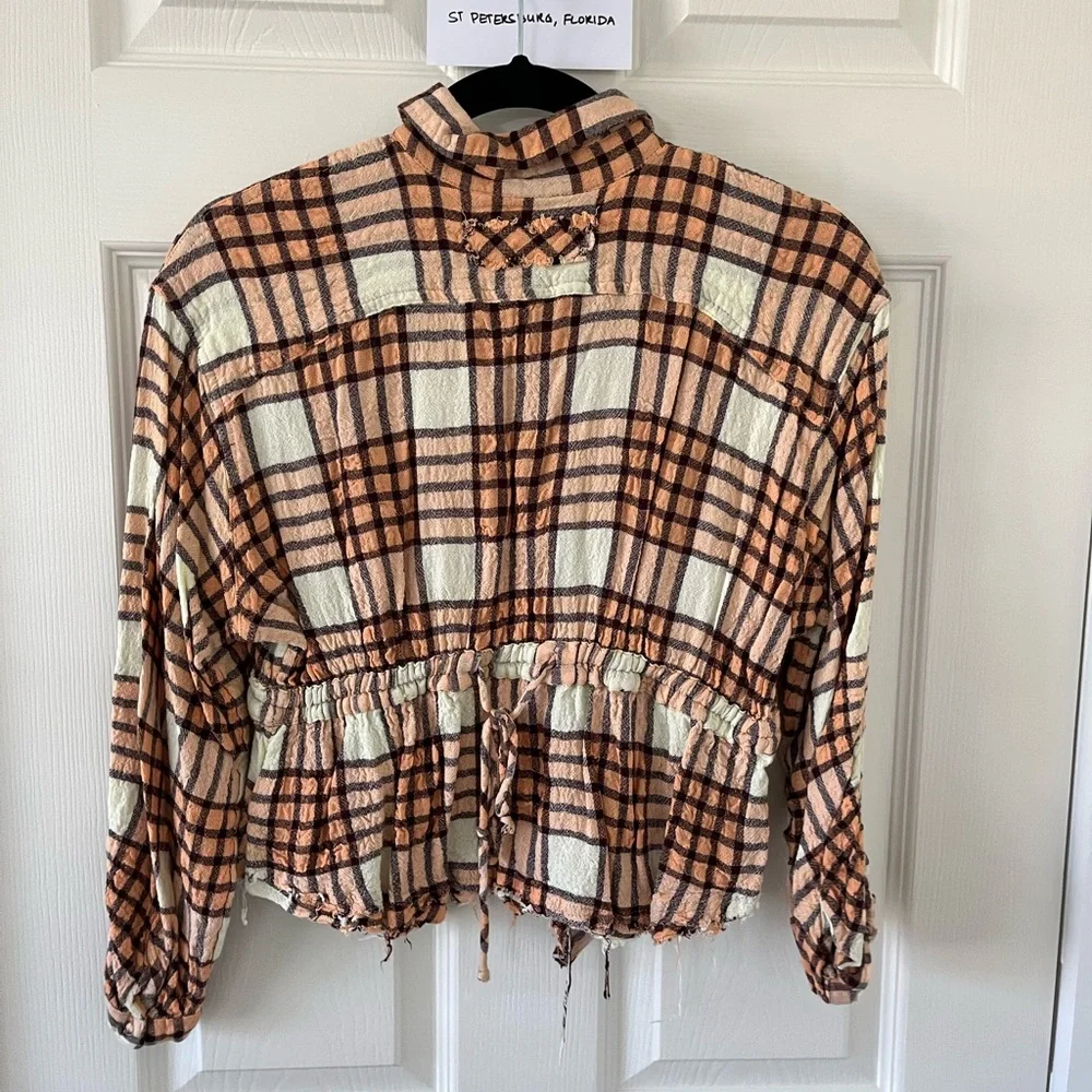 We The Free Cream and Tan Plaid Button-Down Shirt - Picture 4 of 4